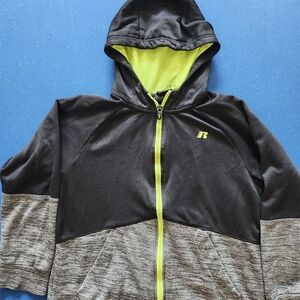 Russell Athletic Black and Gray Kids' Hoodie with Yellow Accent